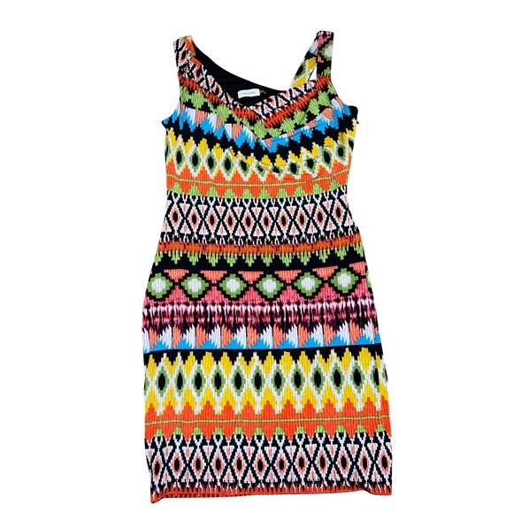 Calvin Klein Womens Multi Color Geometric Ikat Drape Neck Sheath Dress Size 10 - Picture 6 of 8